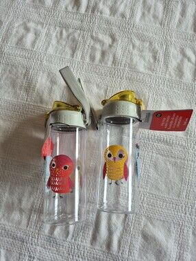 Home Exclusives 2 owl design 500ml flip top water bottle wrist strap NEW